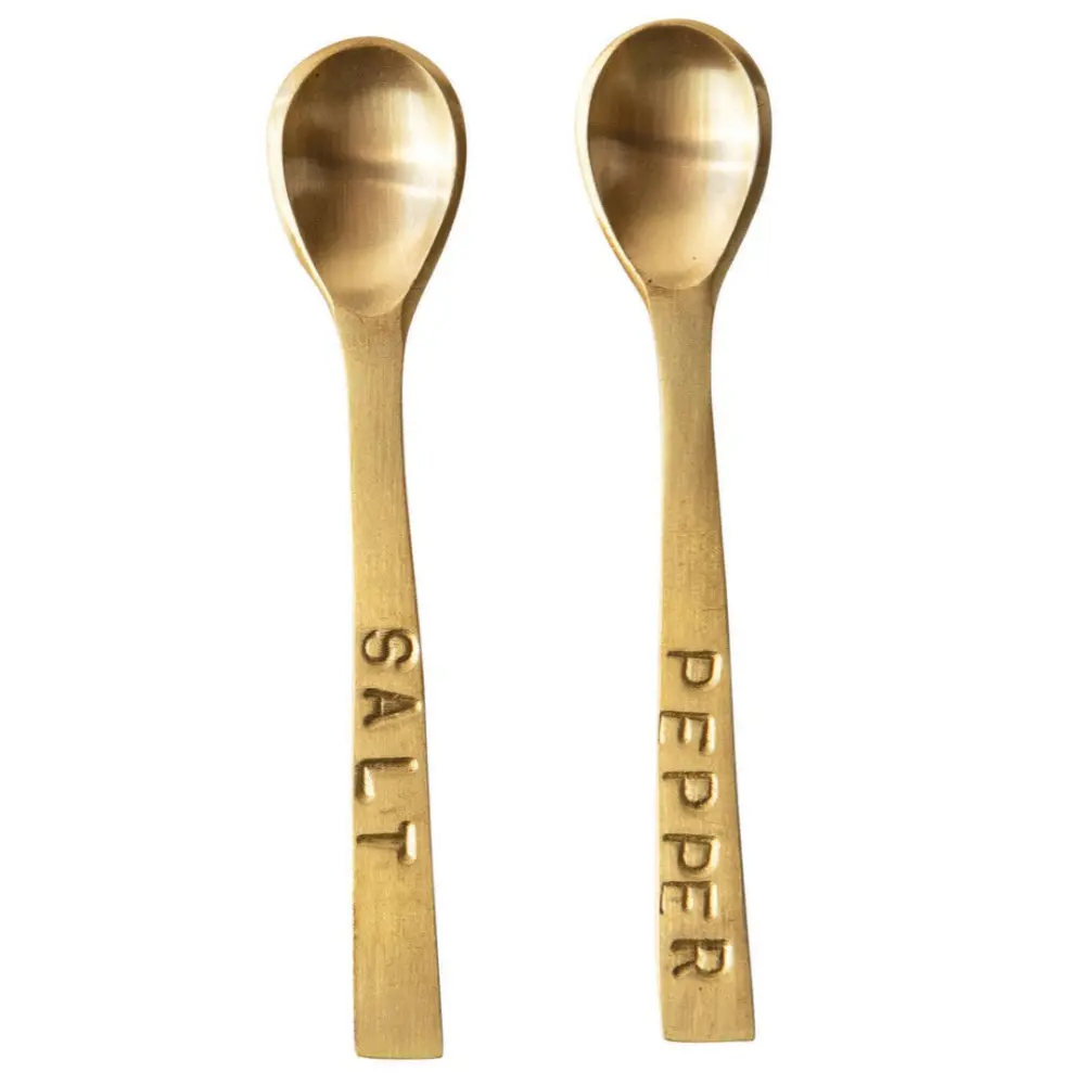Brass Stamped Salt & Pepper Seasoning Spoons - 2 Pc. 1