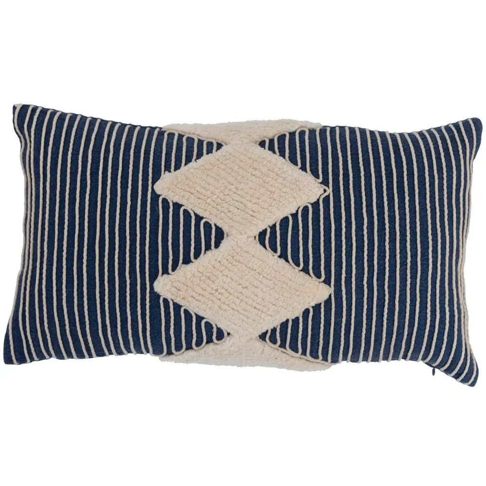 Tufted Cotton Embroidered Rope Striped Lumbar Pillow - 12" X 20" 1