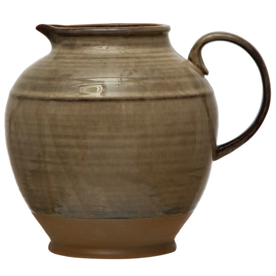 Brown Reactive Glaze Stoneware Urn Pitcher - 8" 1