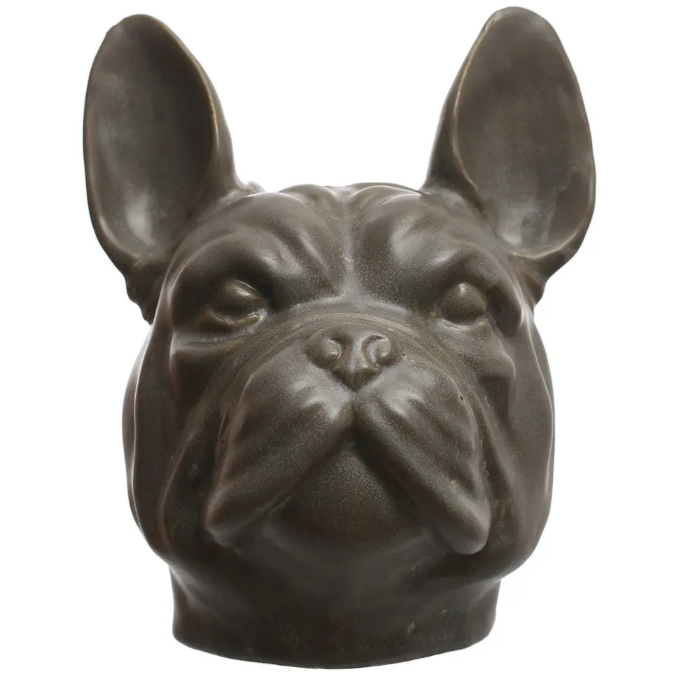 Gray Stoneware French Bulldog Head Vase - 8.5" 1