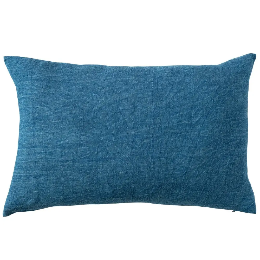Stonewashed Navy Linen Lumbar Pillow - 16" X 24" 1