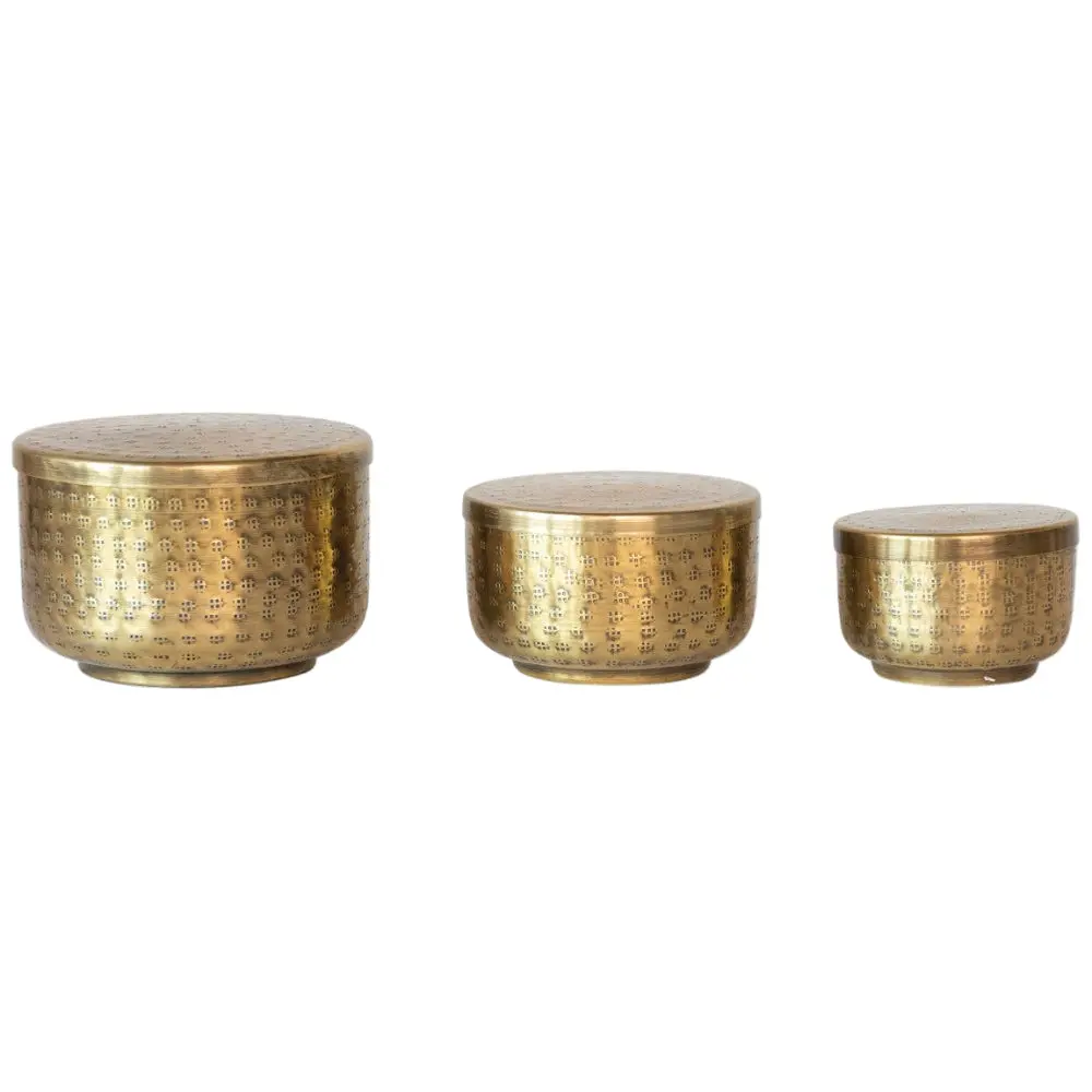 Brass-Finished Hammered Aluminum Bowl W/ Lid 1