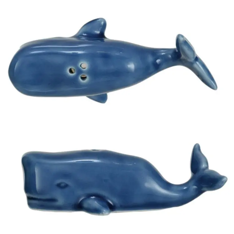 Stoneware Blue Whale Salt & Pepper Shakers - 2 Pc. 1