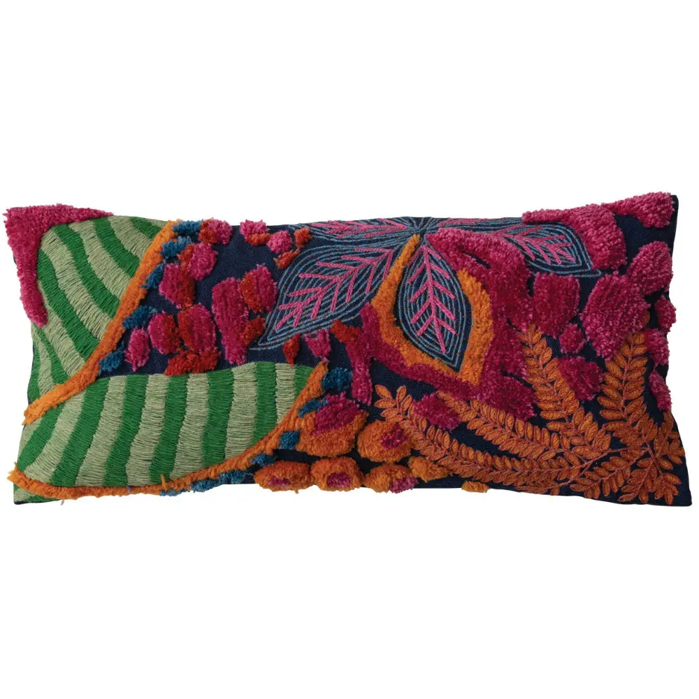 Tufted Botanicals Multicolored Cotton Lumbar Pillow - 27" X 12" 1
