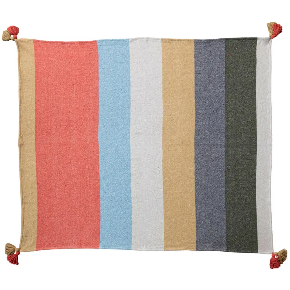 Multicolored Stripes Recycled Cotton Throw Blanket - 50" X 60" 1
