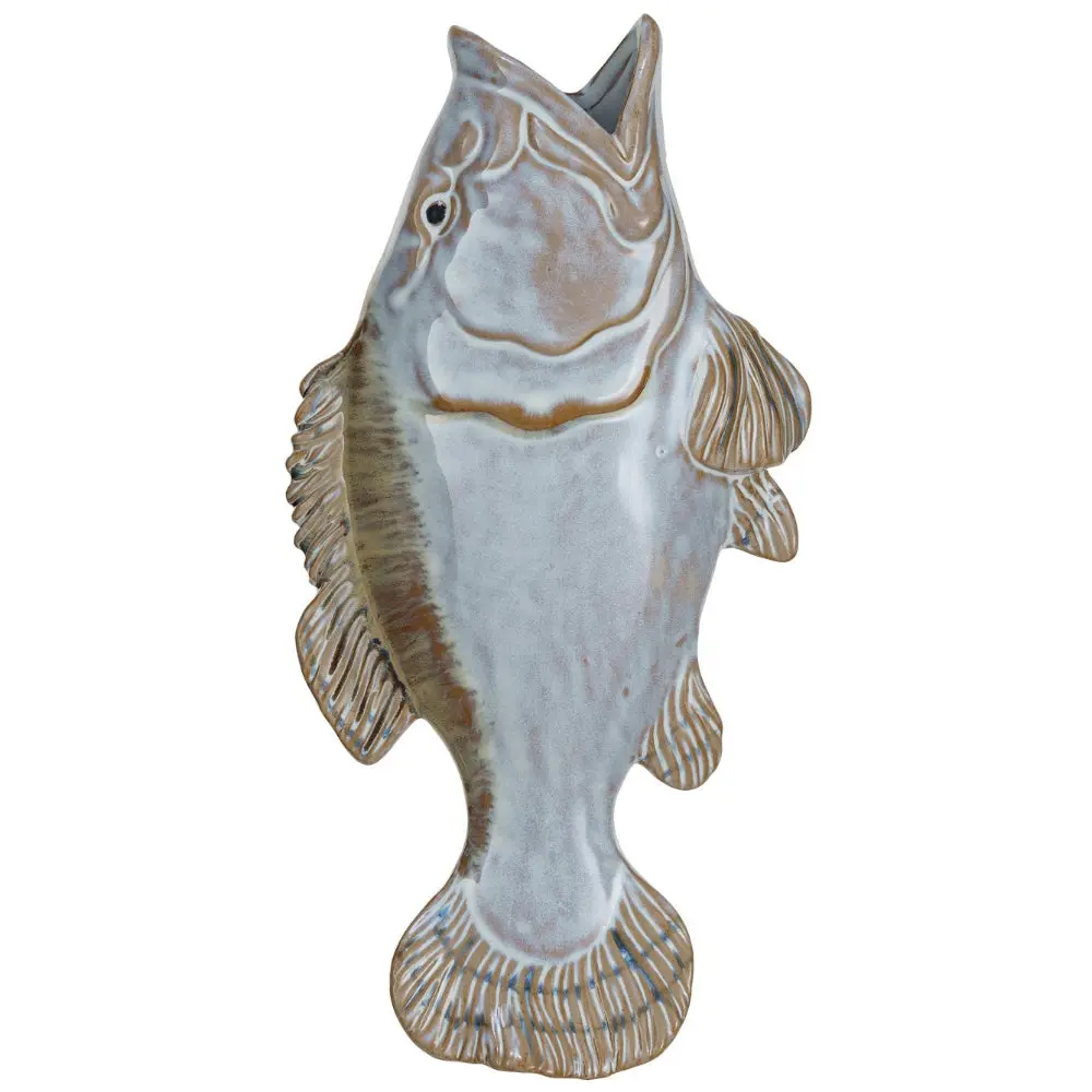 Whitewashed Stoneware Hanging Fish Vase - 11.75" 1