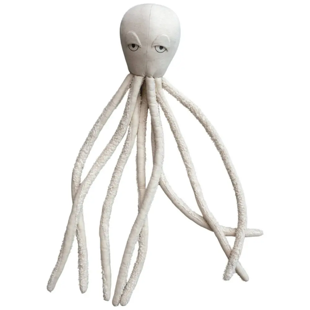 Octopus-Shaped Natural Cotton & Sherpa Pillow W/ Embroidered Accents - 52" 1