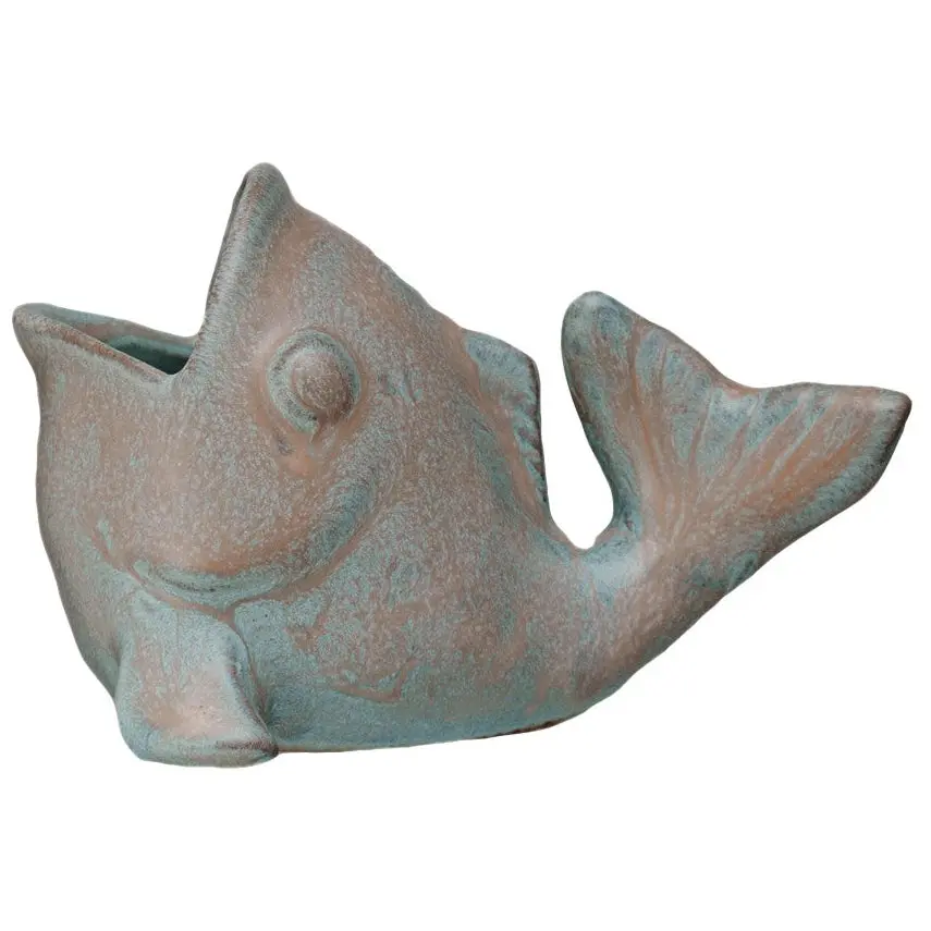Distressed Copper-Finished Stoneware Fish Toothpick Holder - 2" X 3" 1