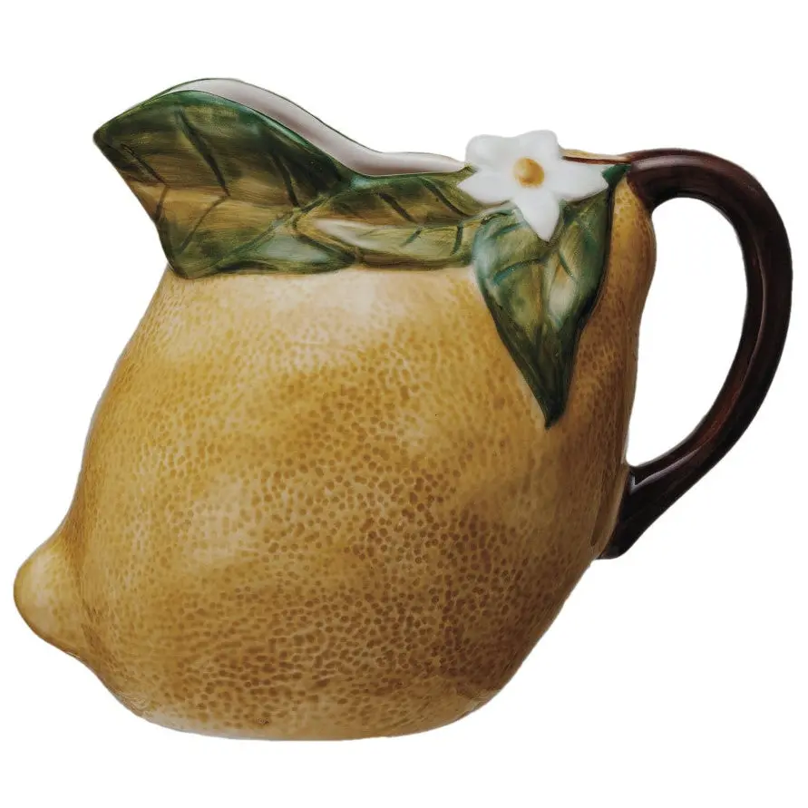 Hand-Painted Stoneware Lemon Pitcher - 40 Oz. 1