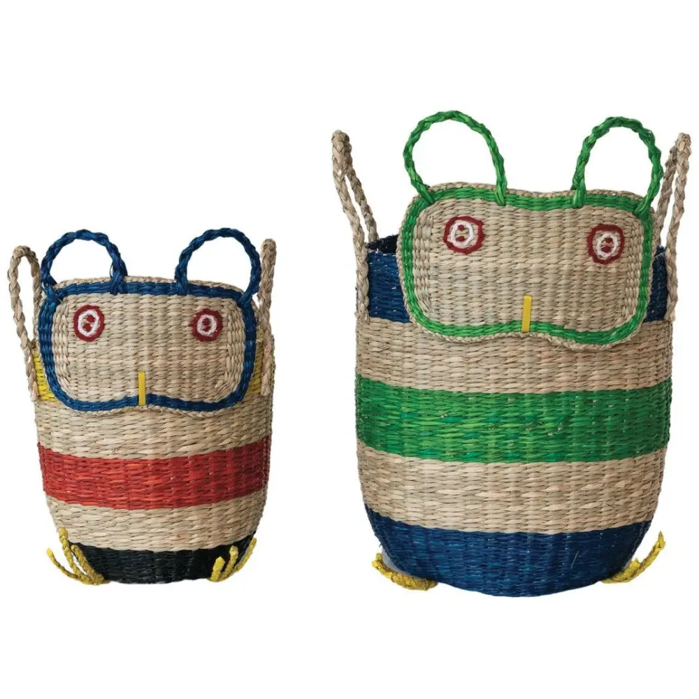 Multicolored Natural Woven Seagrass Striped Owl Basket 1