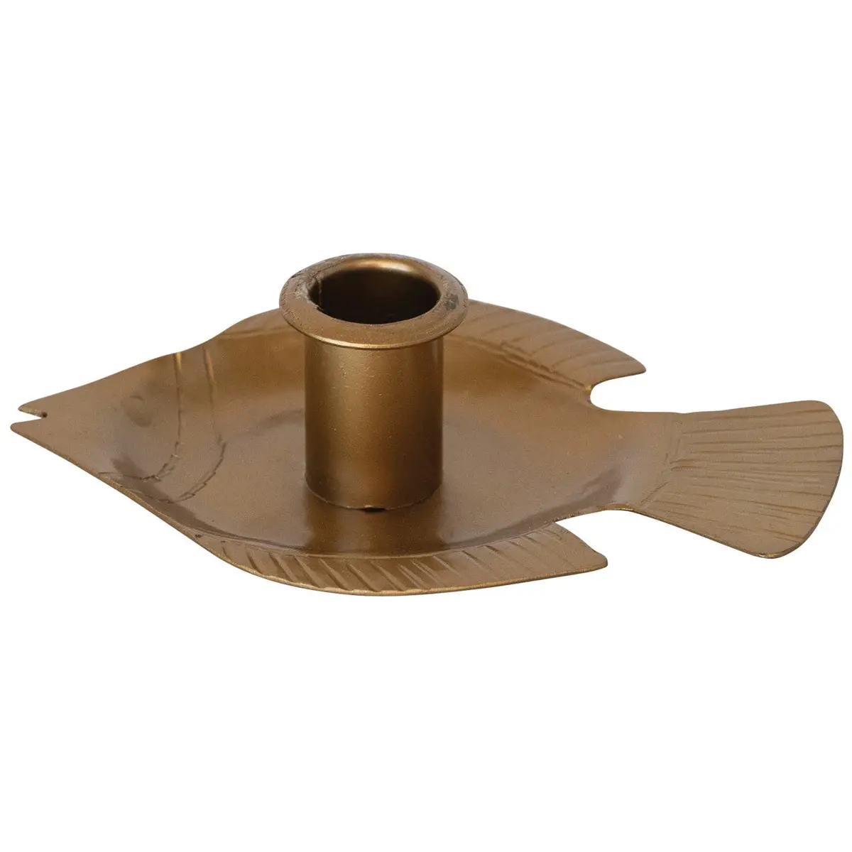 Brass Tapered Candle Holder On Fish-Shaped Tray - 4" X 6" 1
