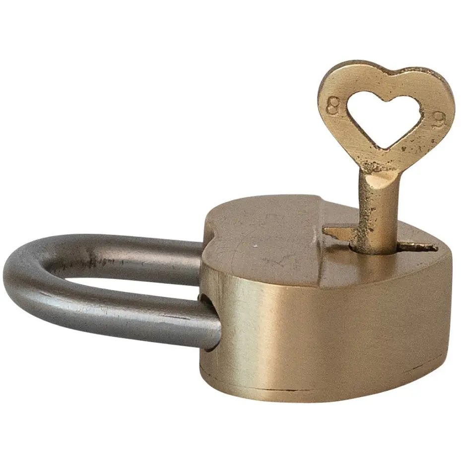 Heart-Shaped Brass Padlock W/ Key - 2.25" 1
