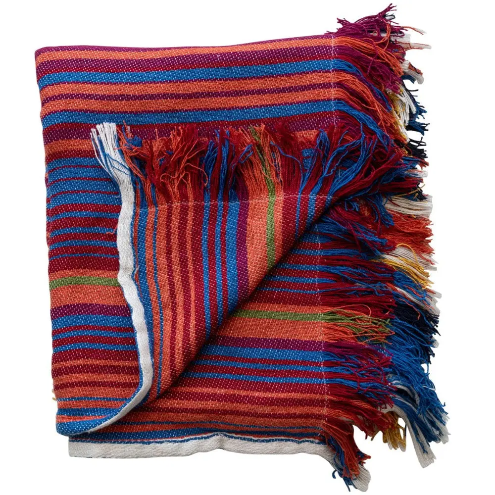 Multicolored Crimson & Blue Striped Cotton Blend Throw Blanket - 50" X 60" 1