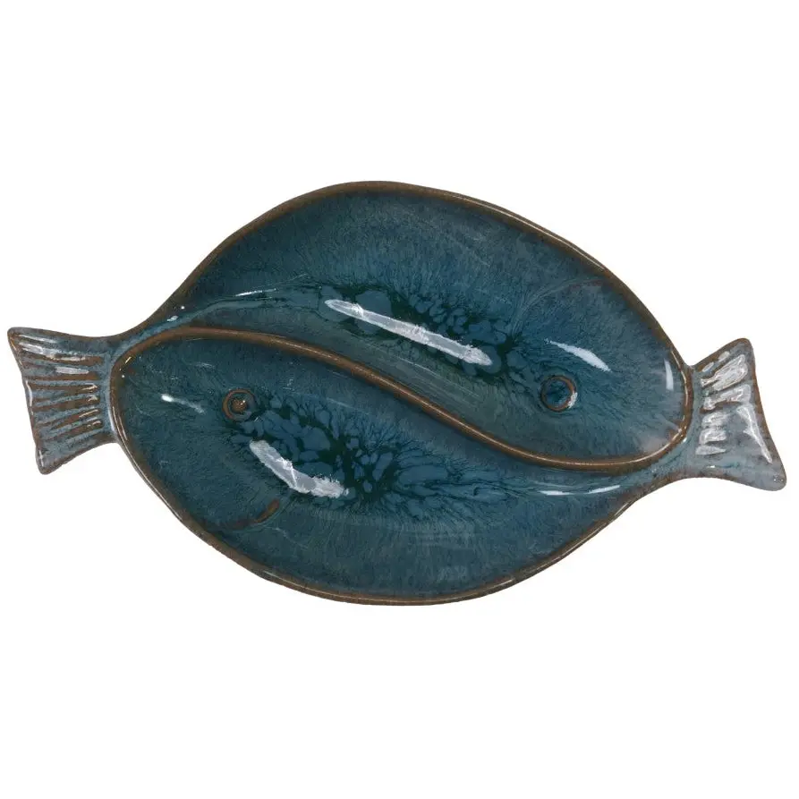 Blue Glazed Stoneware Pisces Fish-Shaped Dish - 3.5" X 6.5" 1