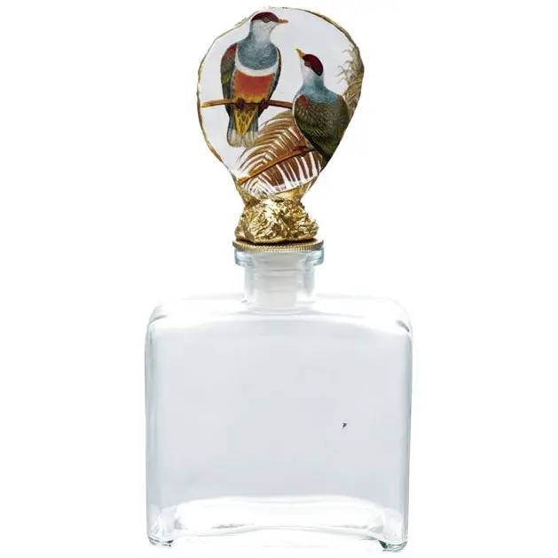 Decorative Glass Flask W/ Bird Print Oyster Shell Stopper - 8.5" 1