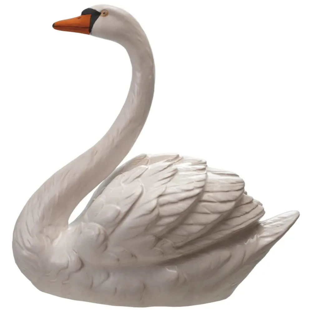 Painted Stoneware Swan Figurine - 15" 1