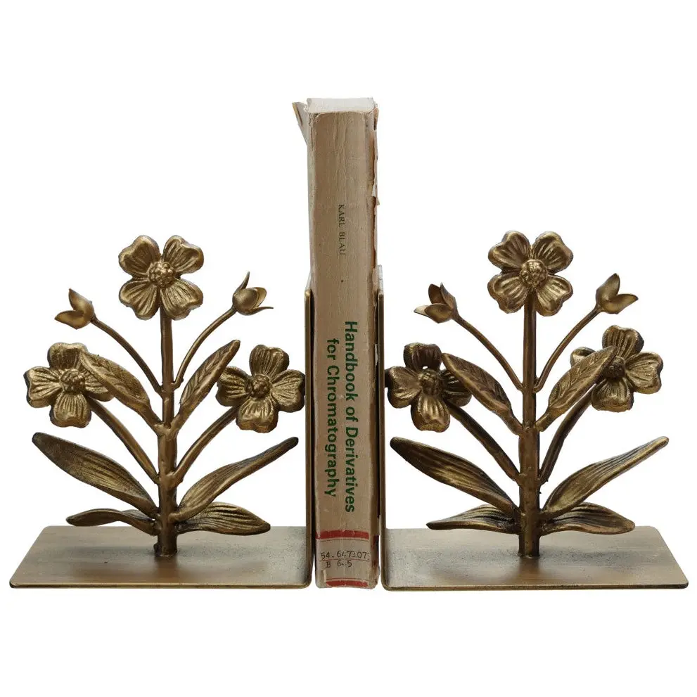 Gold-Finished Cast Iron Floral Bookends - 2 Pc. 1