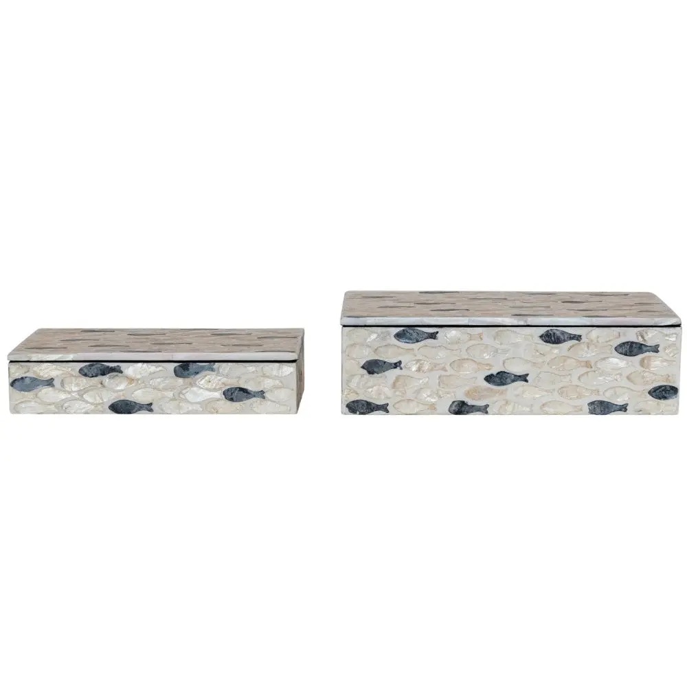Natural & Charcoal Capiz Inlaid Fish Jewelry Boxes 1