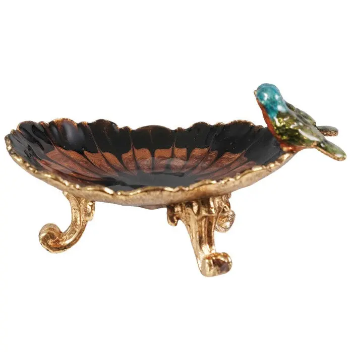 Enameled Gold-Trimmed Metal Lovebird Jewelry Dish - 4.25" 1