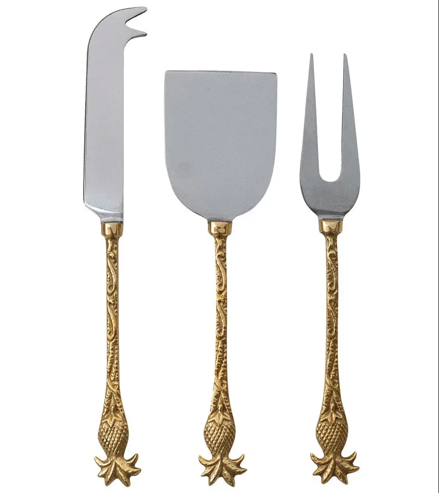 Brass Pineapple Handle Stainless Steel Cheese Knives - 3 Pc. 1