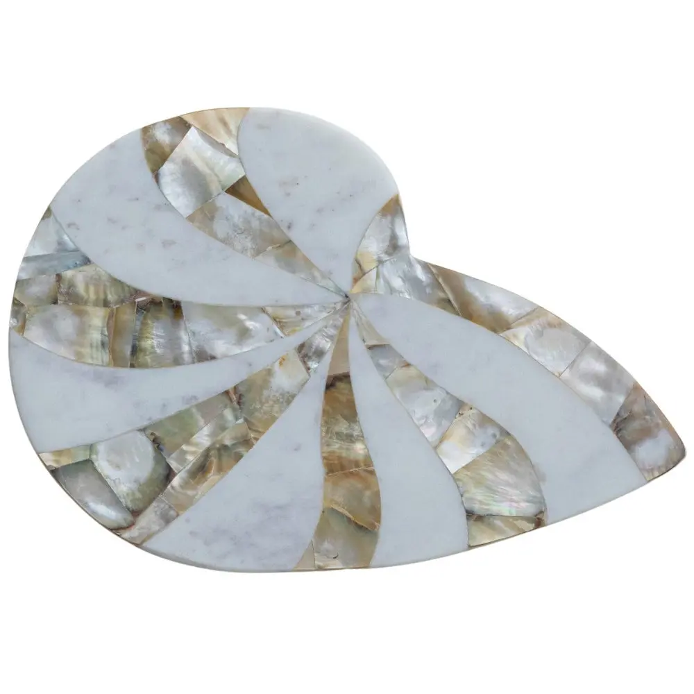 Nautilus-Shaped Marble & Mother Of Pearl Cheese Board - 8" X 12" 1