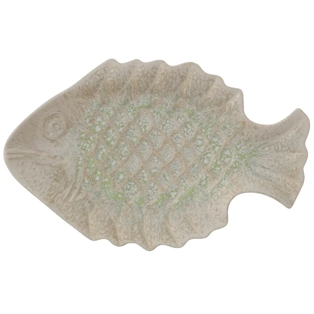 Mottled Glazed Stoneware Fish Platter - 8.5" X 13.75" 1