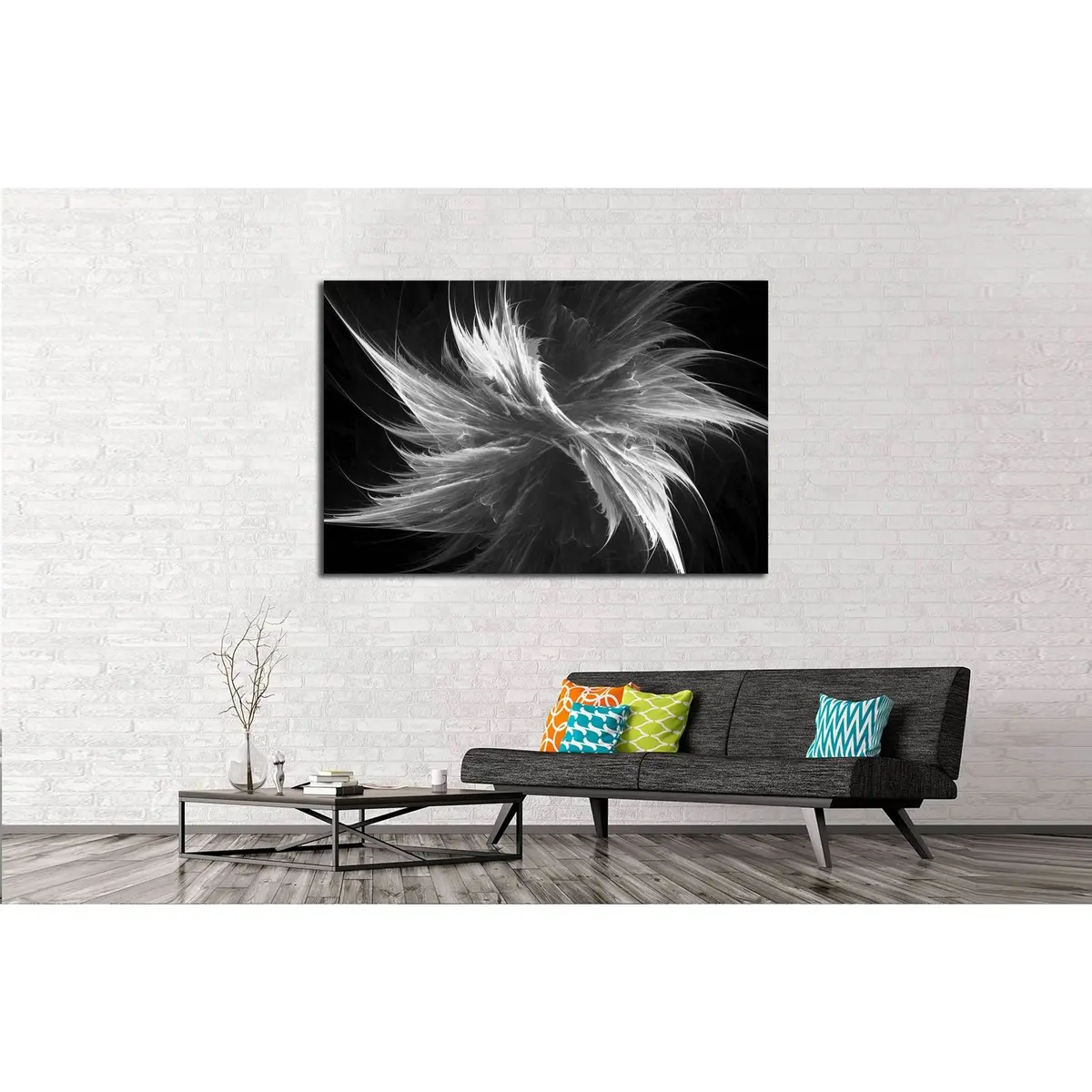 Digital Abstract Fractal Background Generated At Computer In Black And White №2892 Ready To Hang Canvas Print 3
