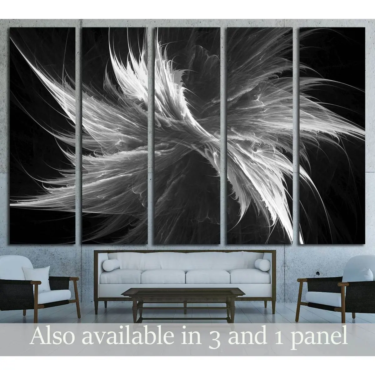 Black & White Abstract Fractal Canvas Print – Ready-to-Hang Digital Art