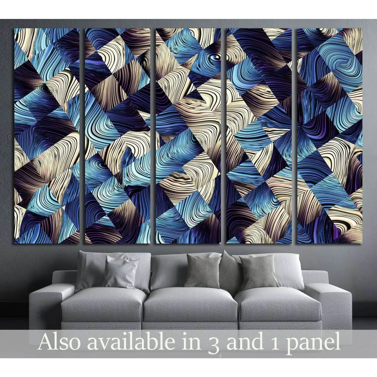 Abstract Blue Digital Art Canvas Print – Geometric Square Pattern Wall Decor, Ready-to-Hang