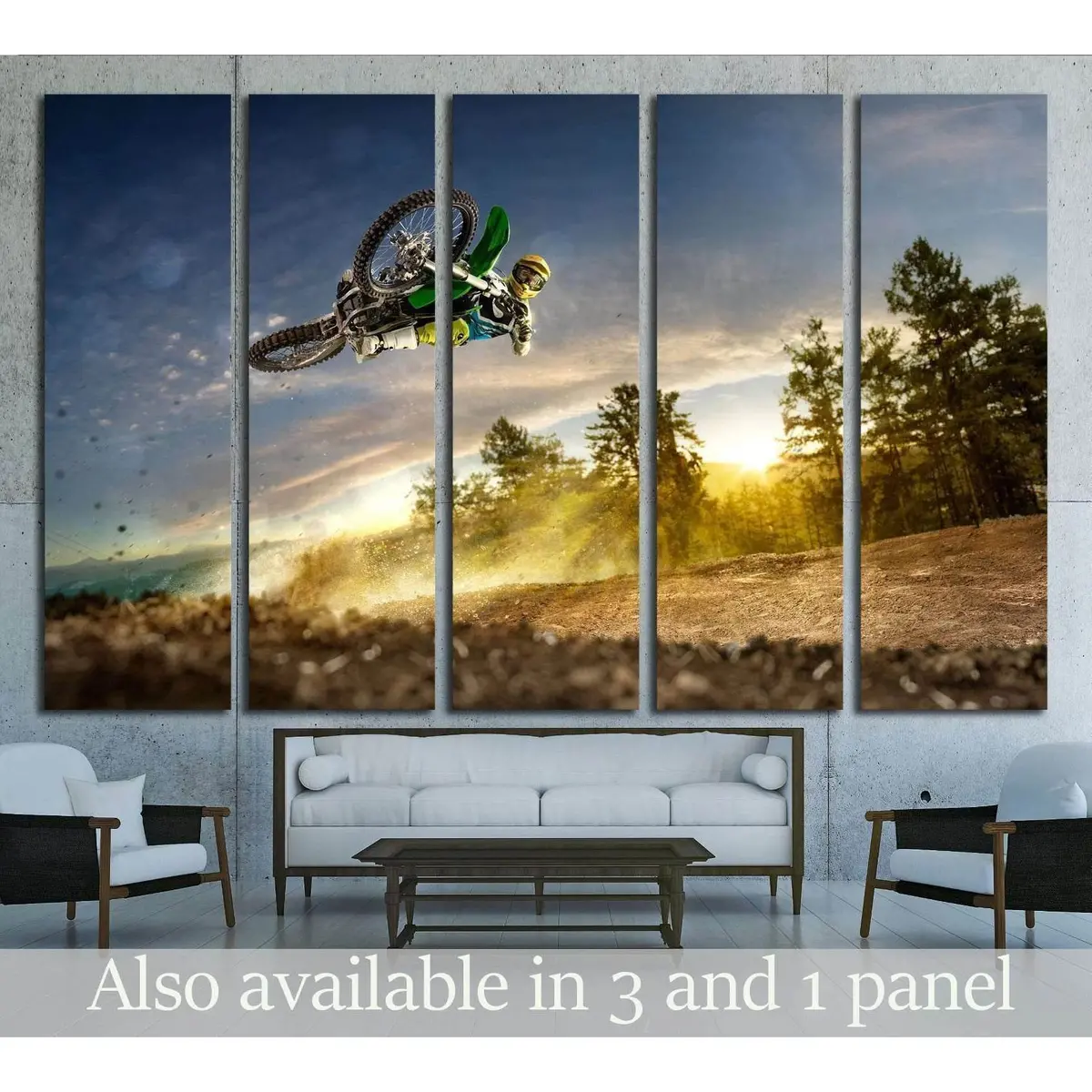 Aerial Dirt Bike Jump at Sunset – Premium Ready-to-Hang Canvas Wall Art