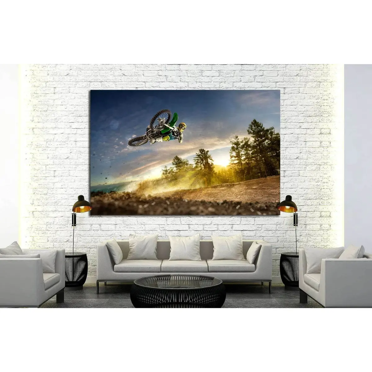 Dirt Bike Rider Is Flying High In Evening №1870 Ready To Hang Canvas Print 2
