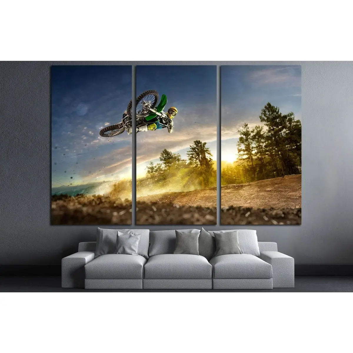 Dirt Bike Rider Is Flying High In Evening №1870 Ready To Hang Canvas Print 5