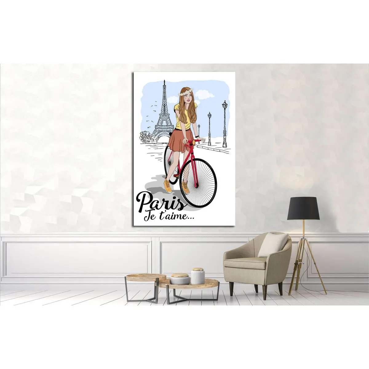 Discover Paris Sketch Canvas With Girl On Bike And Eiffel Tower Vector Illustration №4595 Ready To Hang Canvas Print 3