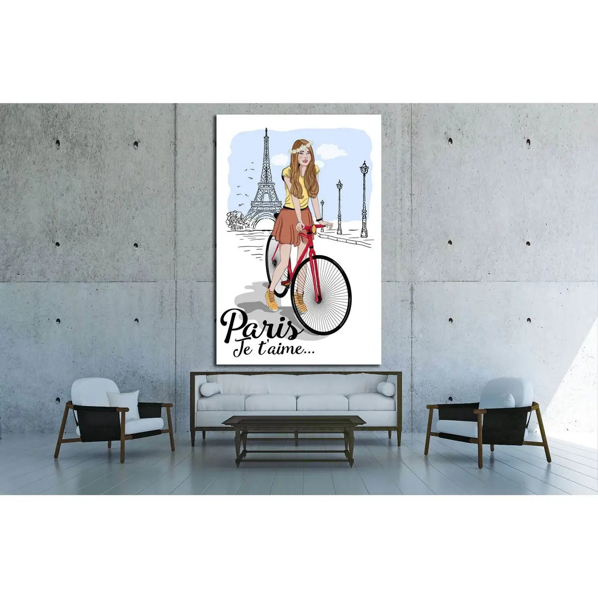 Discover Paris Sketch Canvas With Girl On Bike And Eiffel Tower Vector Illustration №4595 Ready To Hang Canvas Print 2