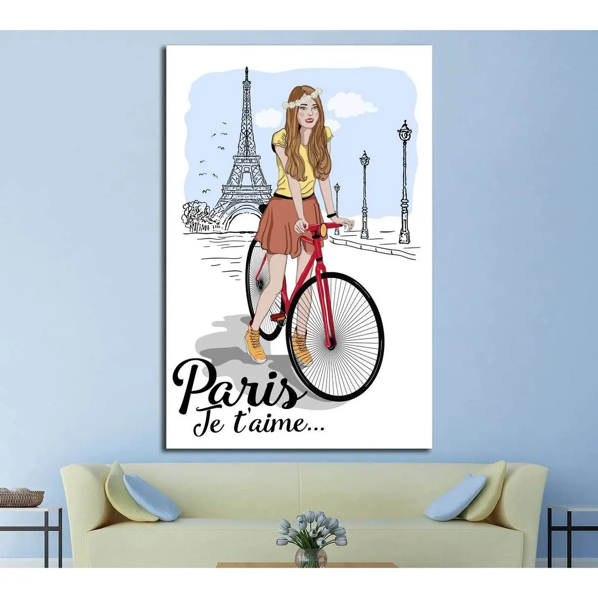 Discover Paris Sketch Canvas With Girl On Bike And Eiffel Tower Vector Illustration №4595 Ready To Hang Canvas Print 1
