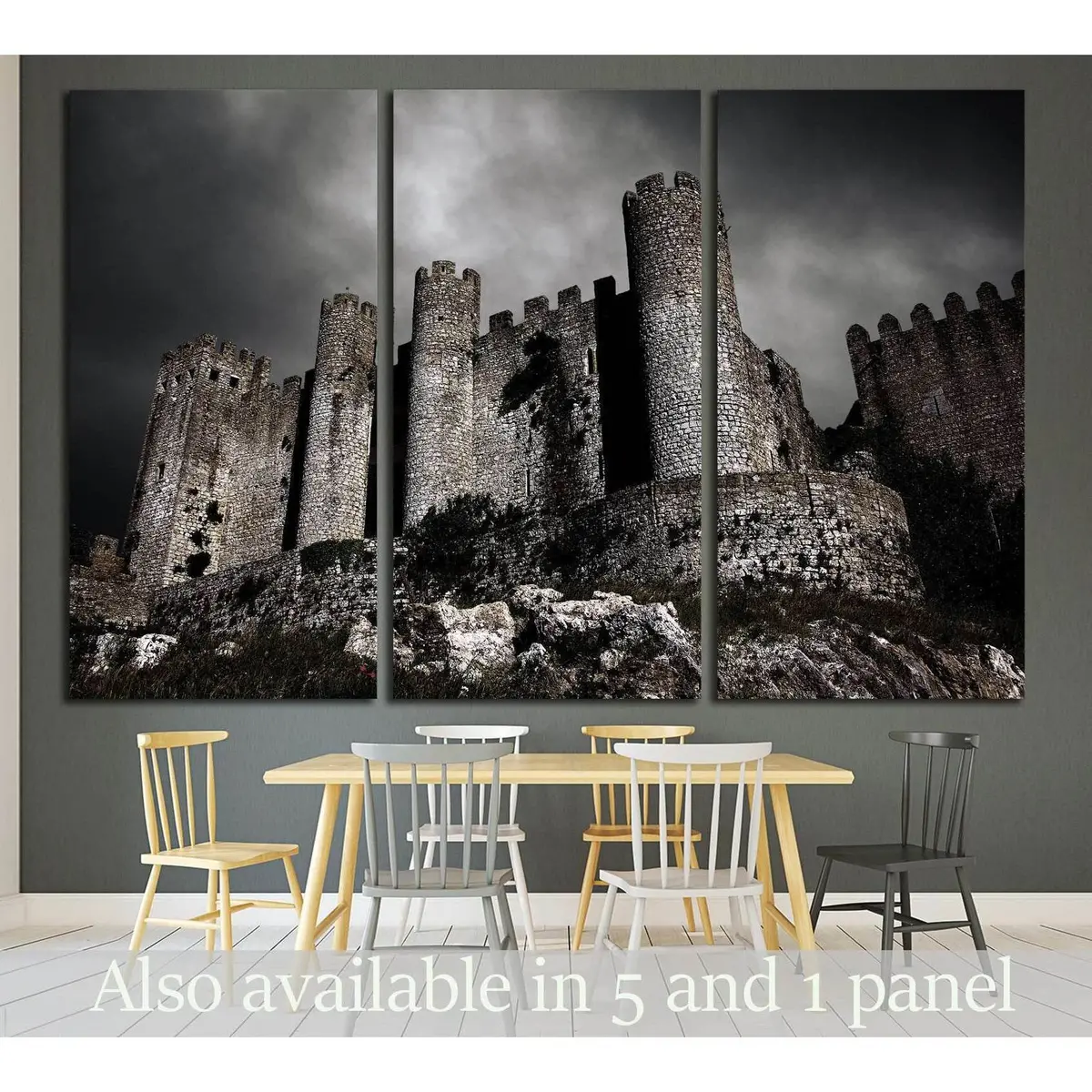 Disturbing Scene With Medieval Castle At Night With Stormy Sky №1791 Ready To Hang Canvas Print 5