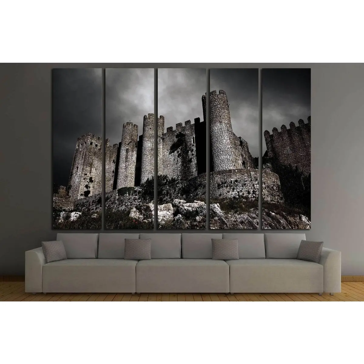 Haunting Night Scene: Medieval Castle Under Stormy Sky — Ready-to-Hang Canvas Art #1791 - Image 3