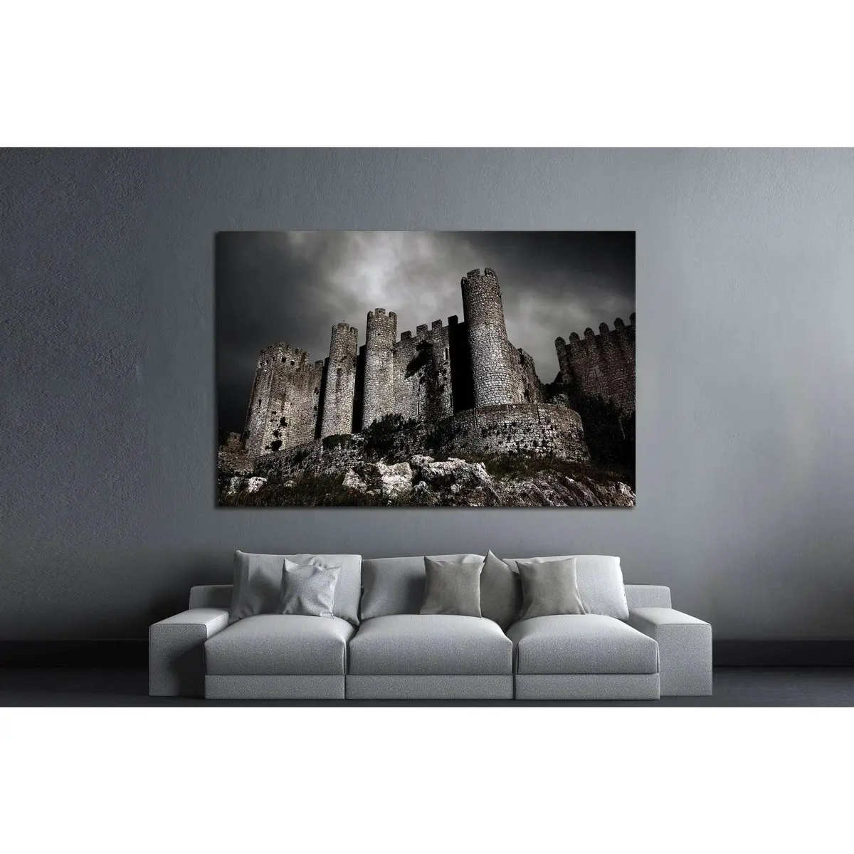 Disturbing Scene With Medieval Castle At Night With Stormy Sky №1791 Ready To Hang Canvas Print 2