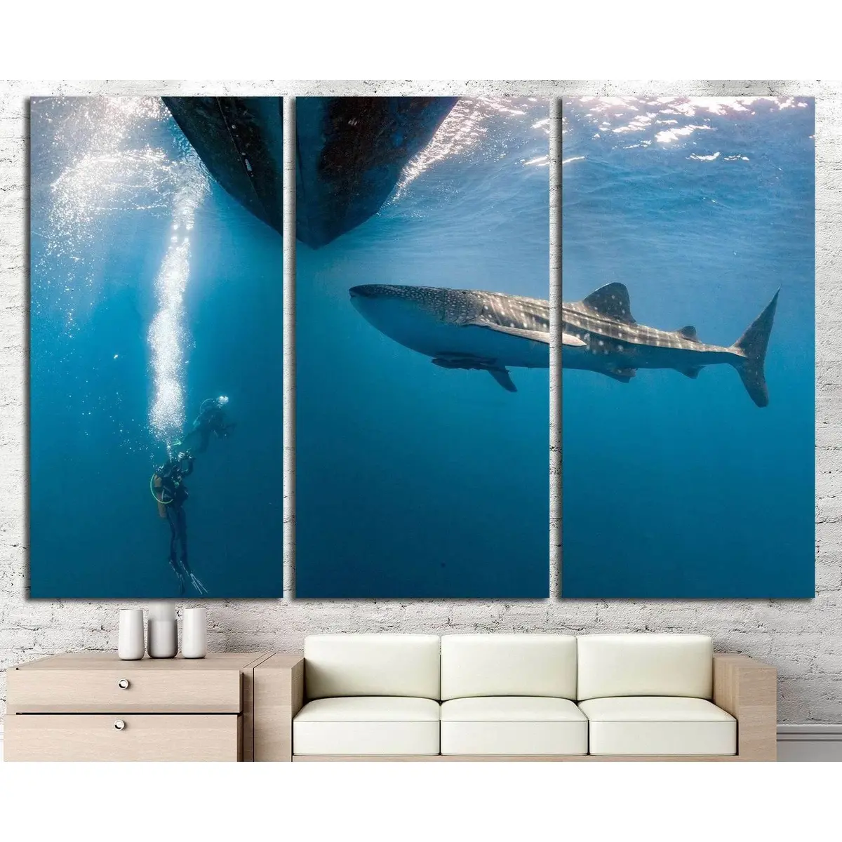 Diver And Big Shark №511 Ready To Hang Canvas Print 5