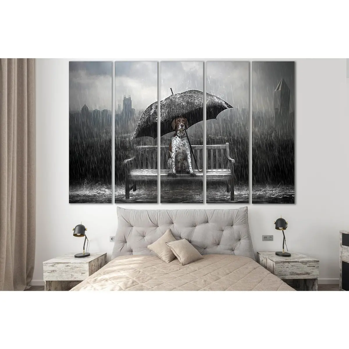 Sl1016 Dog Under Umbrella Canvas Wall Art – Ready-to-Hang Print - Image 3