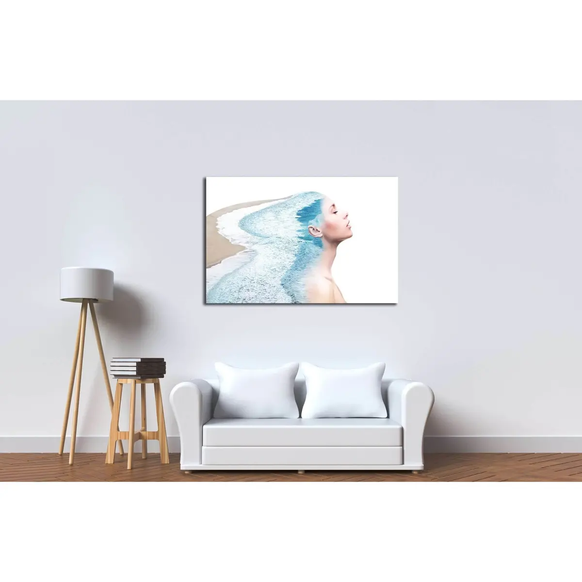 Double Exposure Made Of Young Nude Beautiful Woman With Healthy Skin And Ocean Coast. №2757 Ready To Hang Canvas Print 3