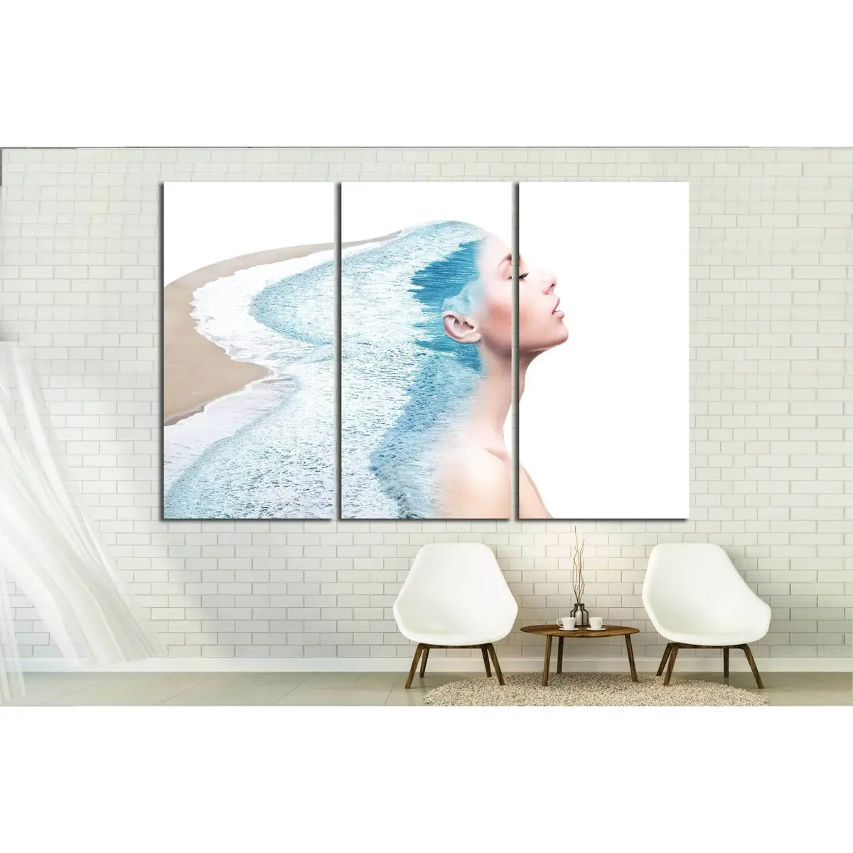Double Exposure Made Of Young Nude Beautiful Woman With Healthy Skin And Ocean Coast. №2757 Ready To Hang Canvas Print 5
