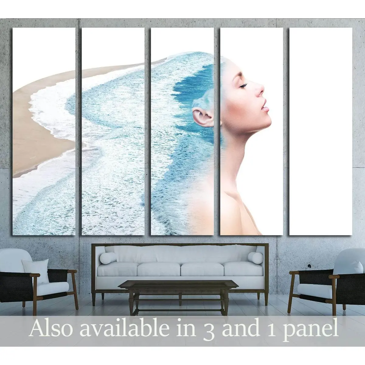 Double Exposure Made Of Young Nude Beautiful Woman With Healthy Skin And Ocean Coast. №2757 Ready To Hang Canvas Print