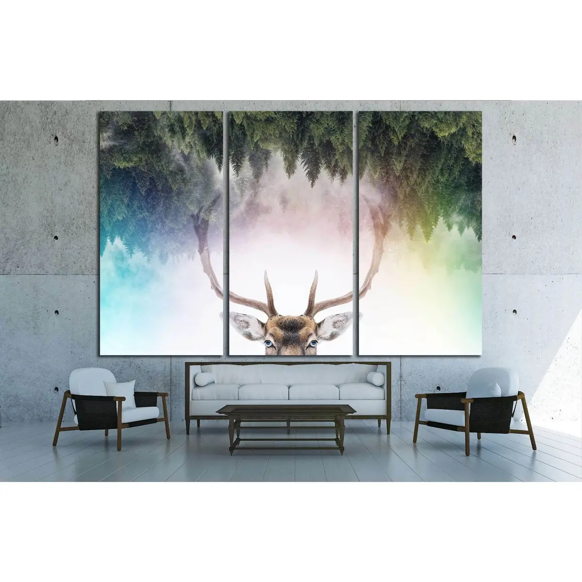 Double Exposure Of An Antler And It's Habitat №1828 Ready To Hang Canvas Print 5