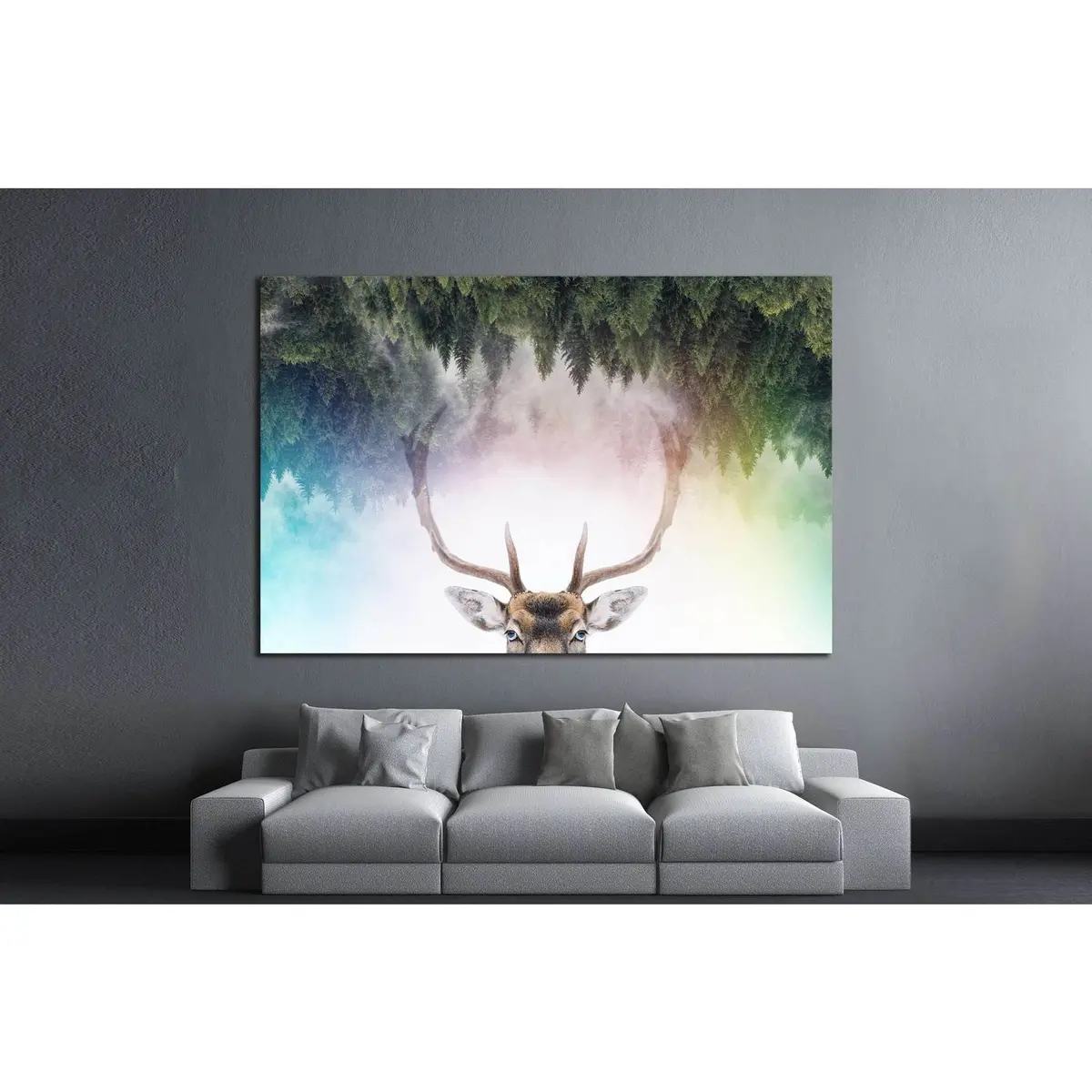 Double Exposure Of An Antler And It's Habitat №1828 Ready To Hang Canvas Print 2