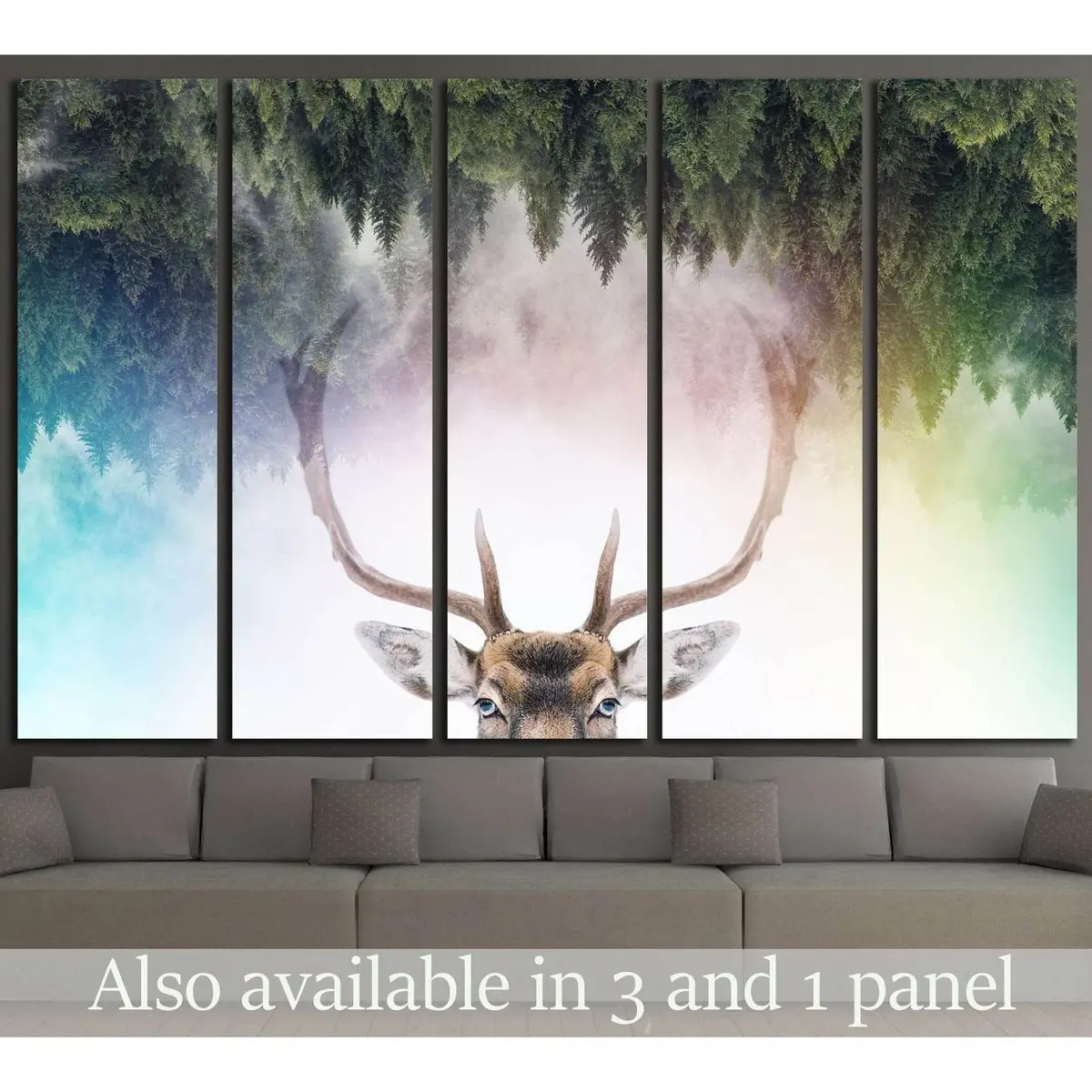 Antler and Natural Habitat Double Exposure Canvas Wall Art №1828