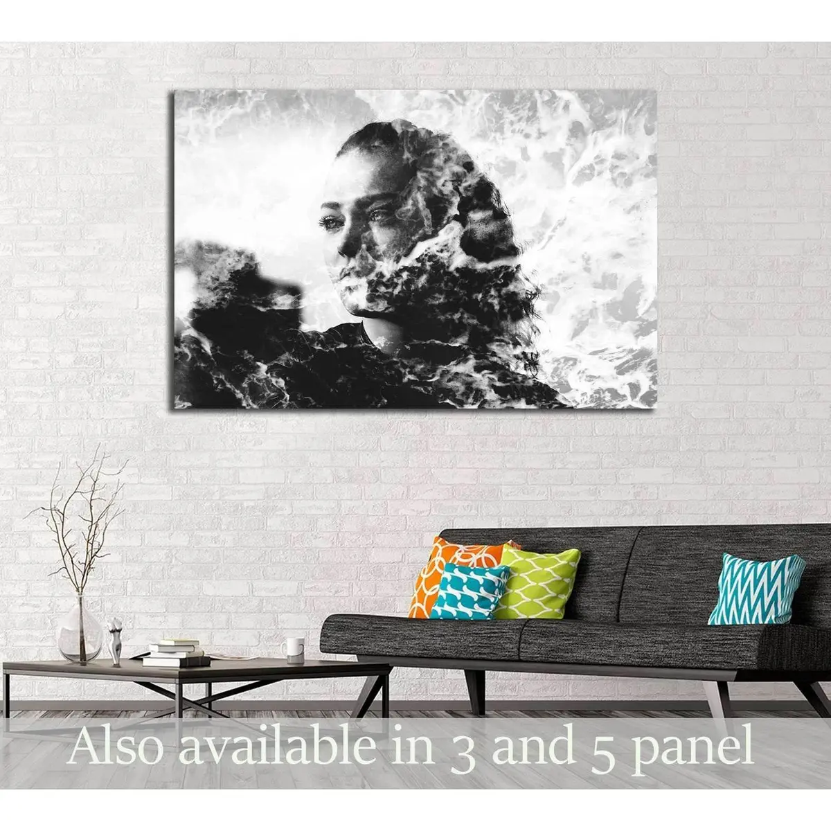 Double Exposure Of Girl With Gorgeous Eyes And Sea Foam №2775 Ready To Hang Canvas Print 1