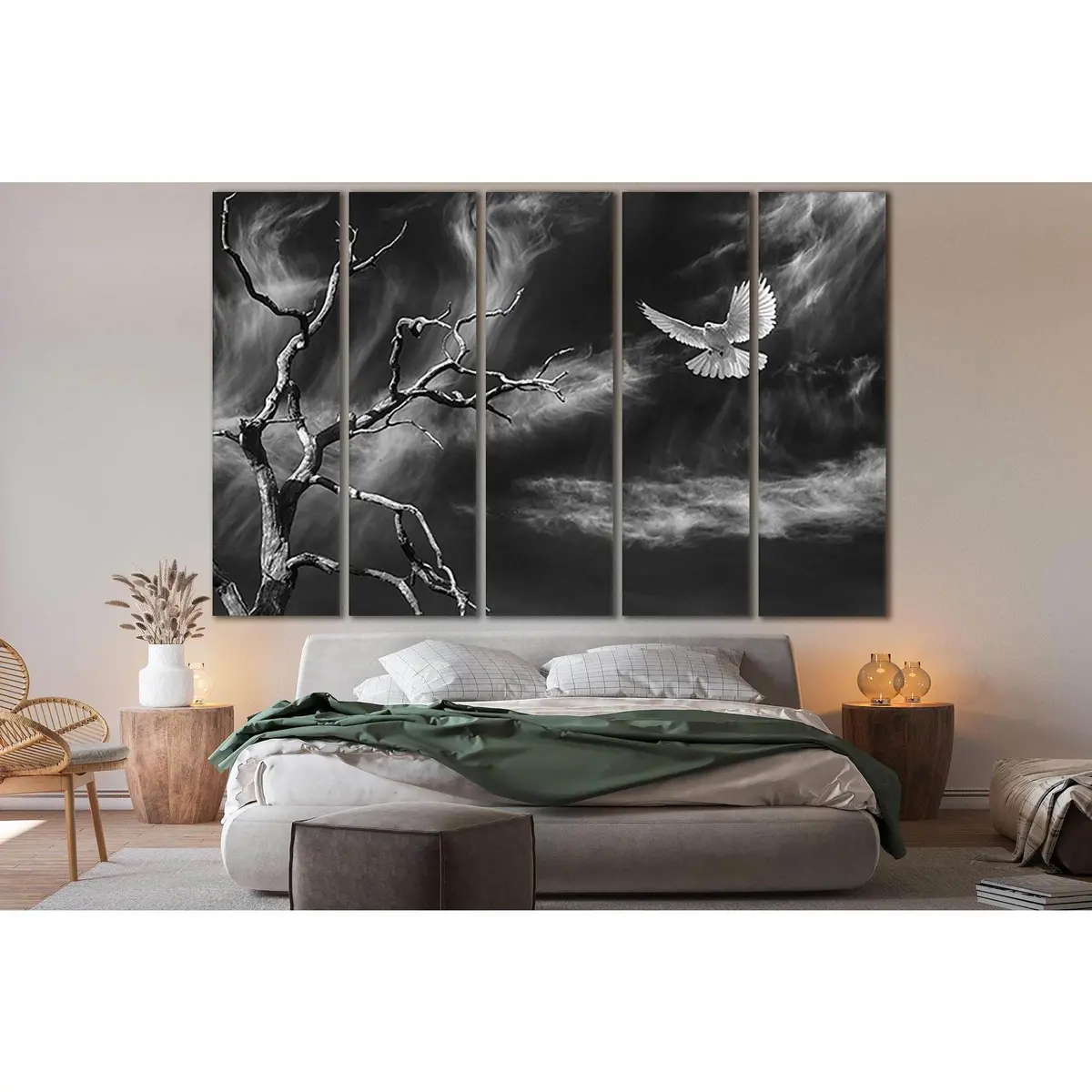 Black and White Dove and Tree Canvas Art №SL839 – Premium Ready-to-Hang Wall Decor - Image 3