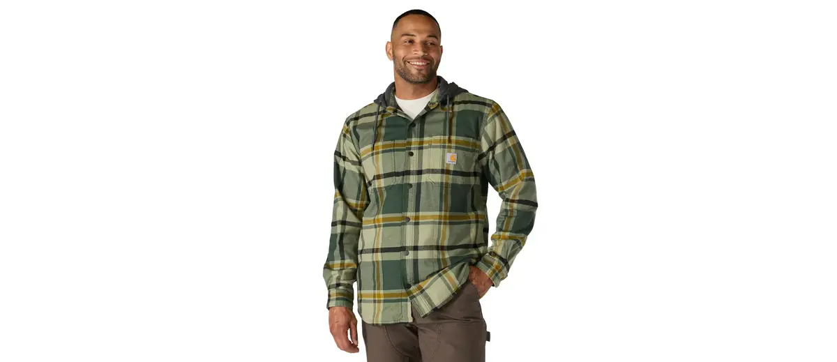 Carhartt Men's Rugged Flex Relaxed Fit Flannel Fleece Lined Hooded Shirt Jacket 7