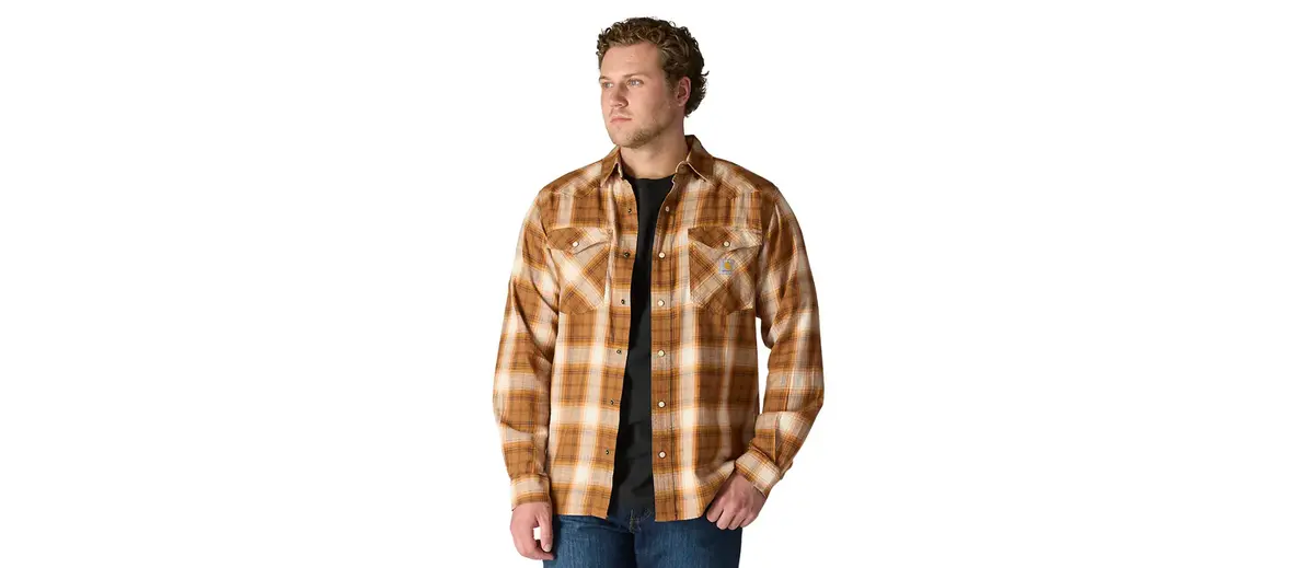 Carhartt Men's Montana Rugged Flex Relaxed Fit Lightweight Long-Sleeve Snap-Front Plaid Shirt 1